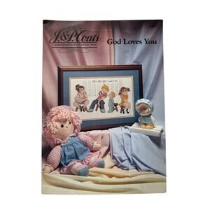 Vintage God Loves You Cross Stitch Design Pamphlet 1989 Coats & Clark 1 Design